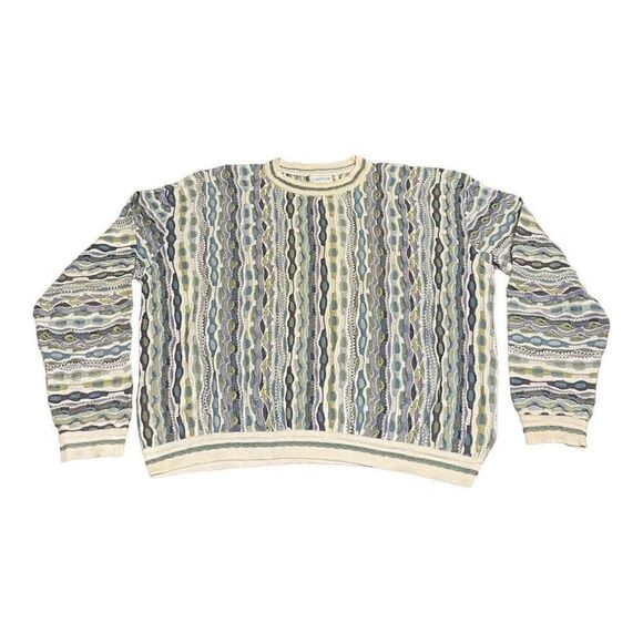 Coogi Knit Sweater Large Beige Vintage Pastel Retro Australia Made Biggie Cosby - Picture 1 of 5